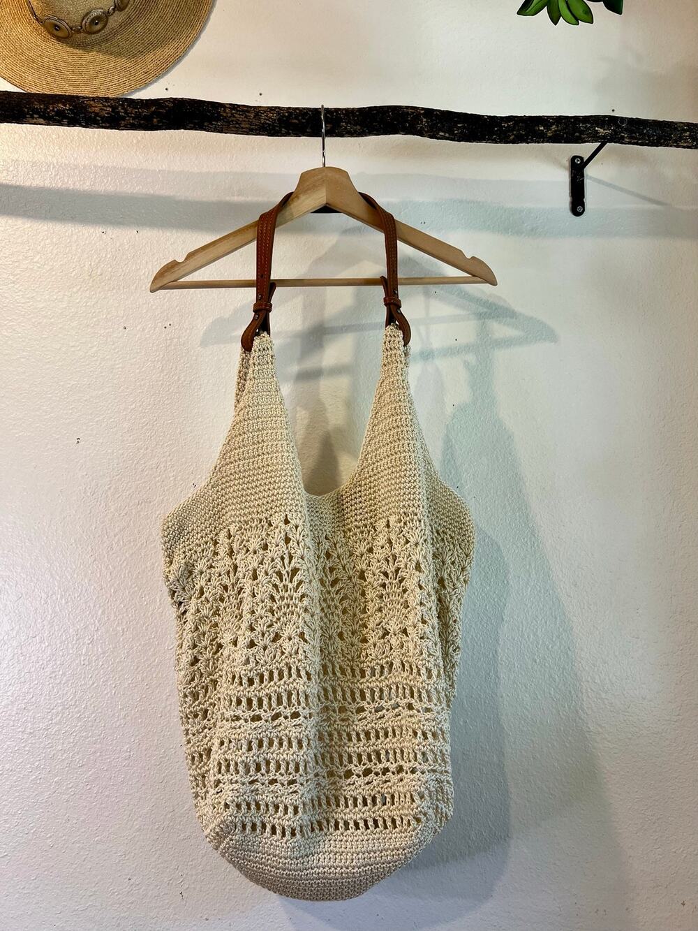 The Sak Cream Woven Los Feliz 120 Leather Strap Tote Shoulder Hobo Bag Large